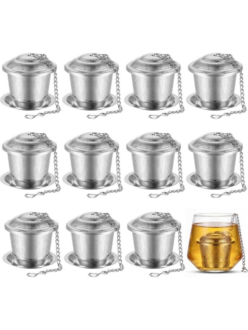 12 Pcs Stainless Steel Tea Infuser Strainer Set with Chain - Perfect for Loose
